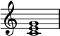 {
\override Score.TimeSignature #'stencil = ##f
\relative c' {
\clef treble
\time 4/4
<c e g>1
} }